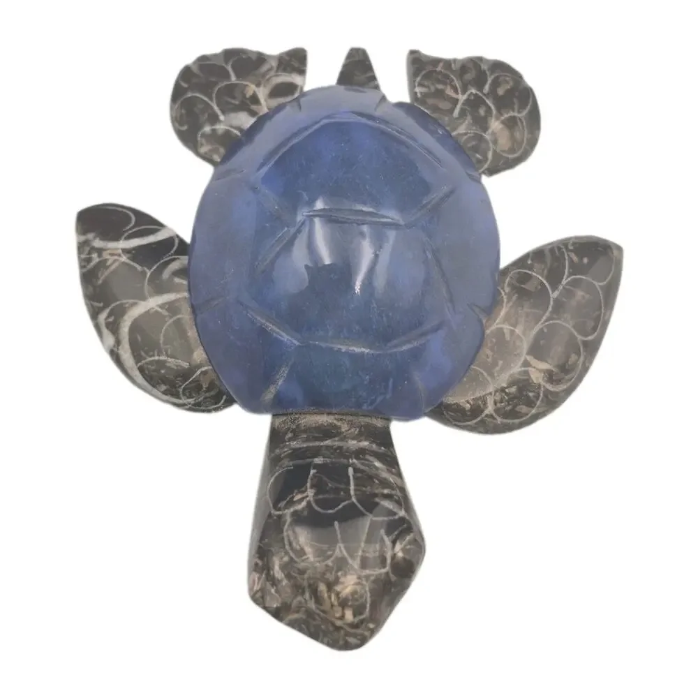 Handcarved Marble Sea Turtle Blue Gray 4